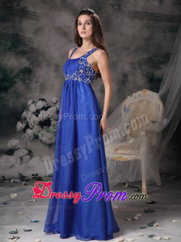 Royal Blue Empire Straps Prom Formal Dress with Beading and Ruches