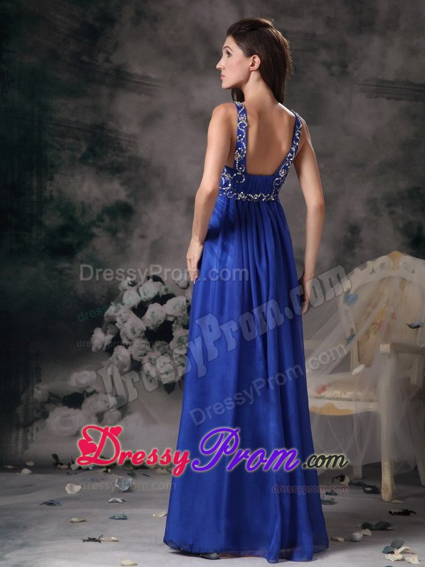 Royal Blue Empire Straps Prom Formal Dress with Beading and Ruches