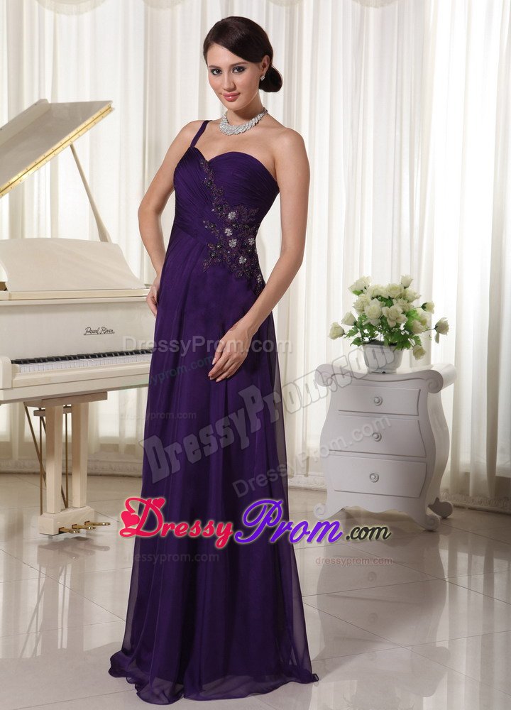 Appliques Accent Dark Purple Prom Formal Dress of One Shoulder