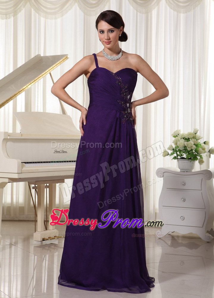 Appliques Accent Dark Purple Prom Formal Dress of One Shoulder