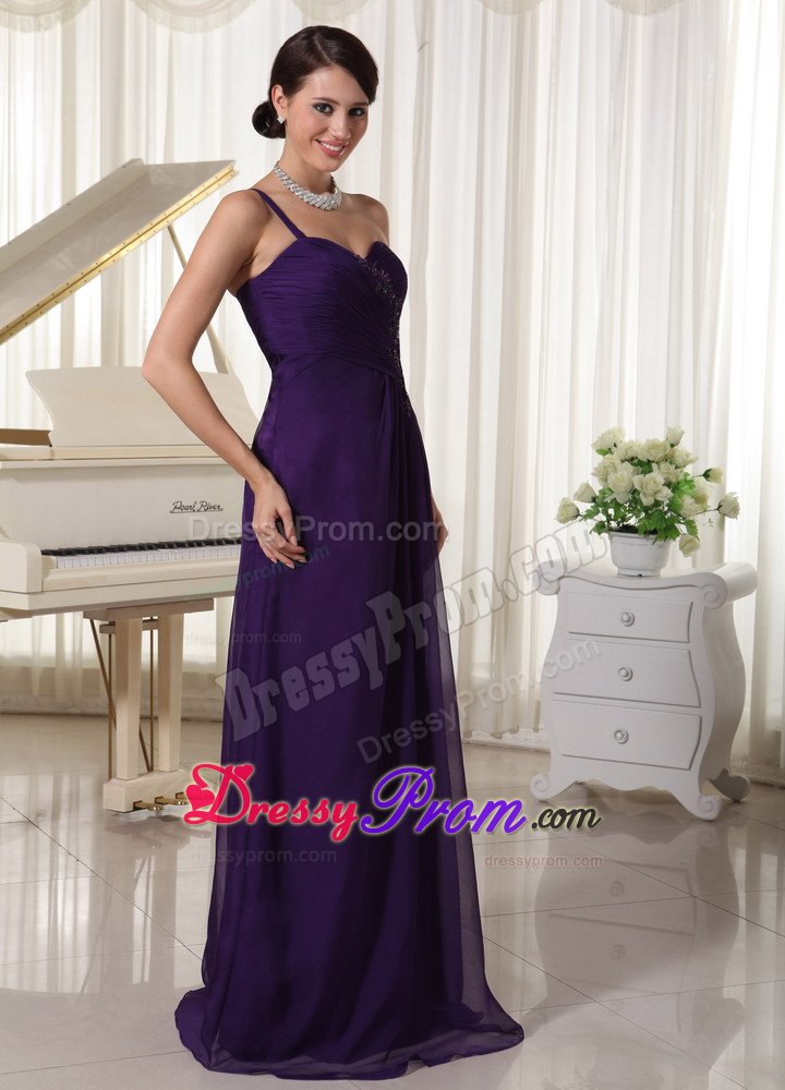 Appliques Accent Dark Purple Prom Formal Dress of One Shoulder