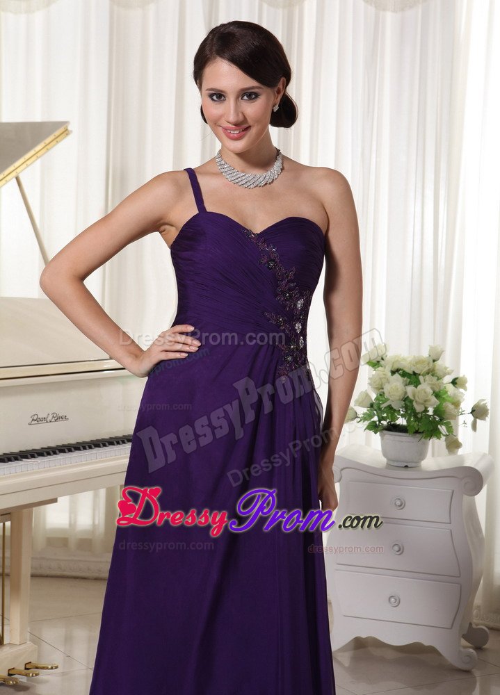 Appliques Accent Dark Purple Prom Formal Dress of One Shoulder