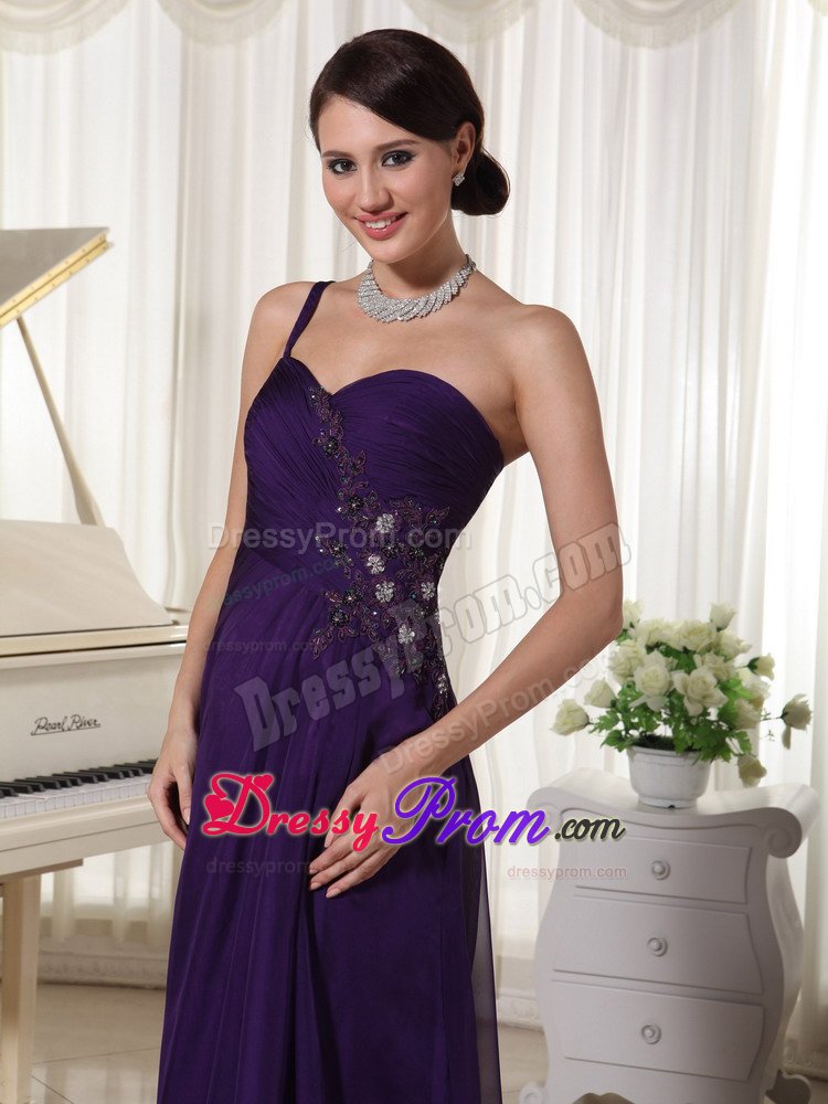 Appliques Accent Dark Purple Prom Formal Dress of One Shoulder