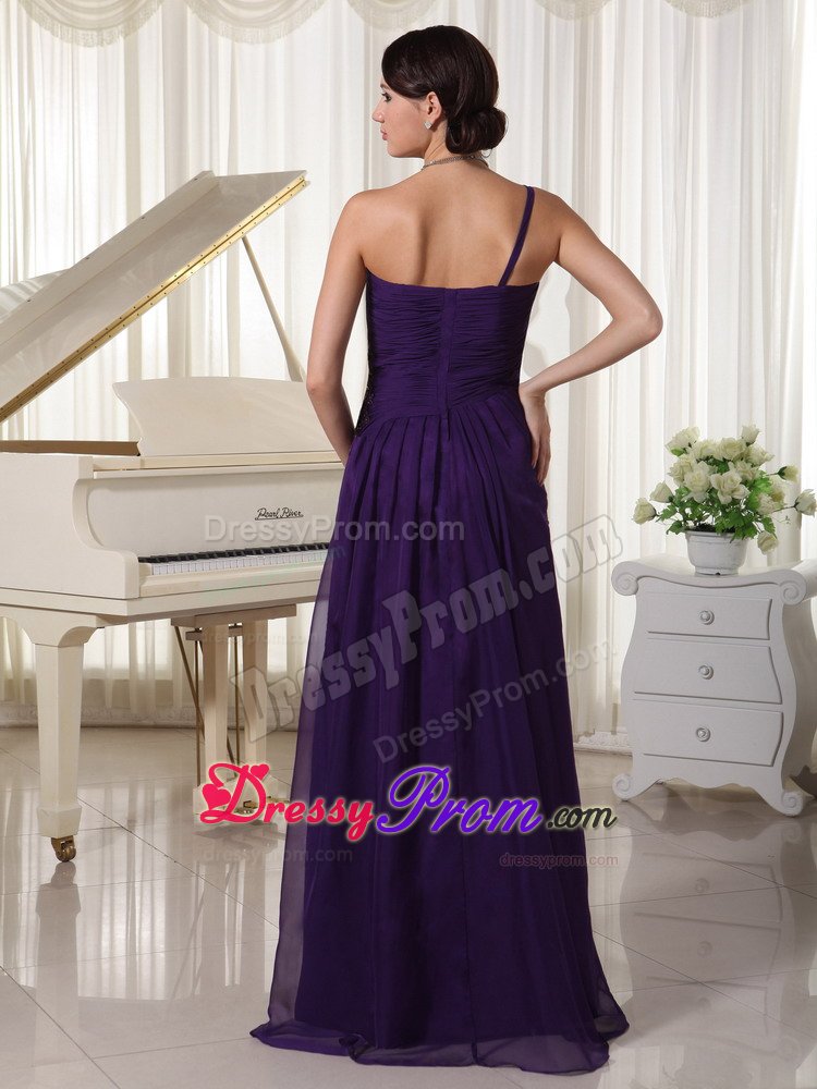 Appliques Accent Dark Purple Prom Formal Dress of One Shoulder
