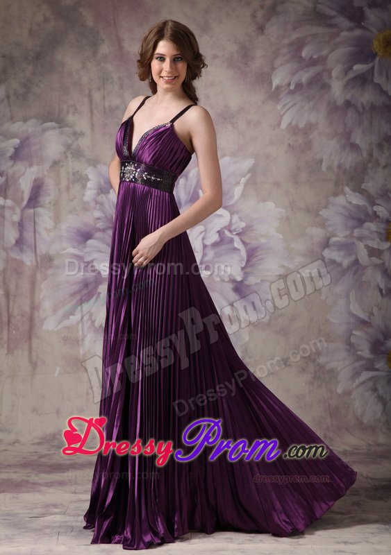 Straps Beading and Pleats Accent Prom Formal Dresses in Dark Purple