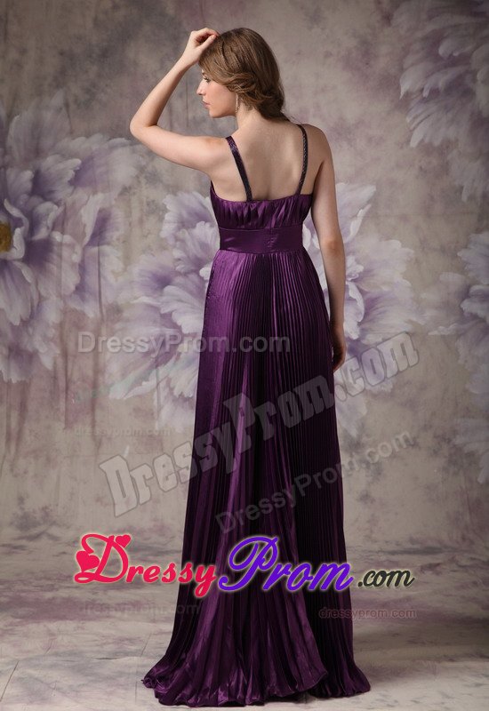 Straps Beading and Pleats Accent Prom Formal Dresses in Dark Purple