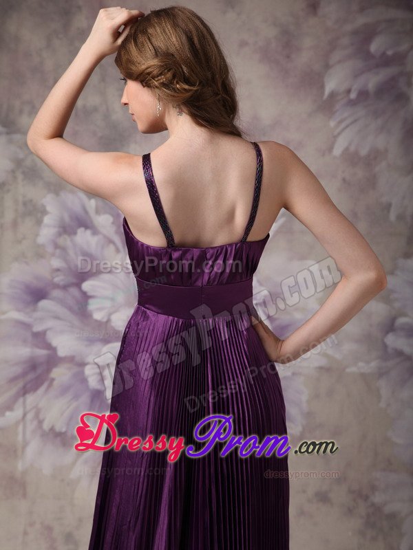 Straps Beading and Pleats Accent Prom Formal Dresses in Dark Purple