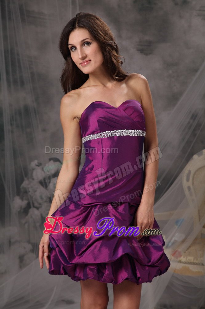 Beading and Pick ups Accent Mini Eggplant Purple Prom Gown Dress