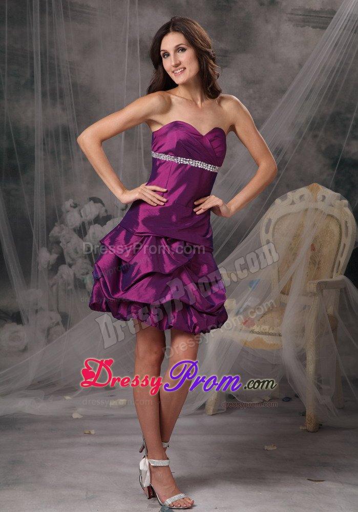 Beading and Pick ups Accent Mini Eggplant Purple Prom Gown Dress