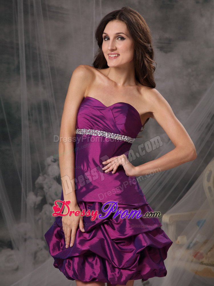 Beading and Pick ups Accent Mini Eggplant Purple Prom Gown Dress