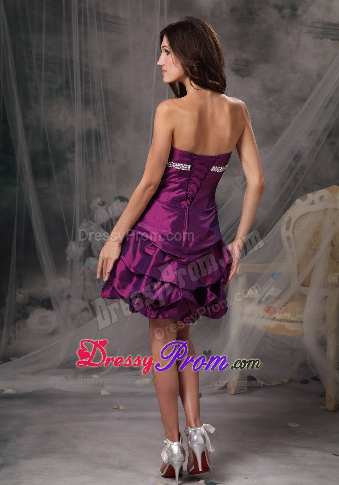 Beading and Pick ups Accent Mini Eggplant Purple Prom Gown Dress