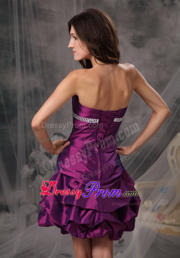 Beading and Pick ups Accent Mini Eggplant Purple Prom Gown Dress