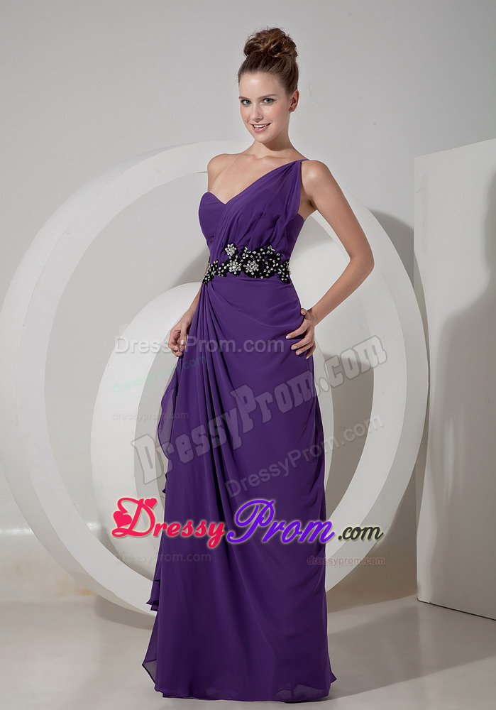 Purple One Shoulder Long Prom Formal Dresses with Appliques 2014