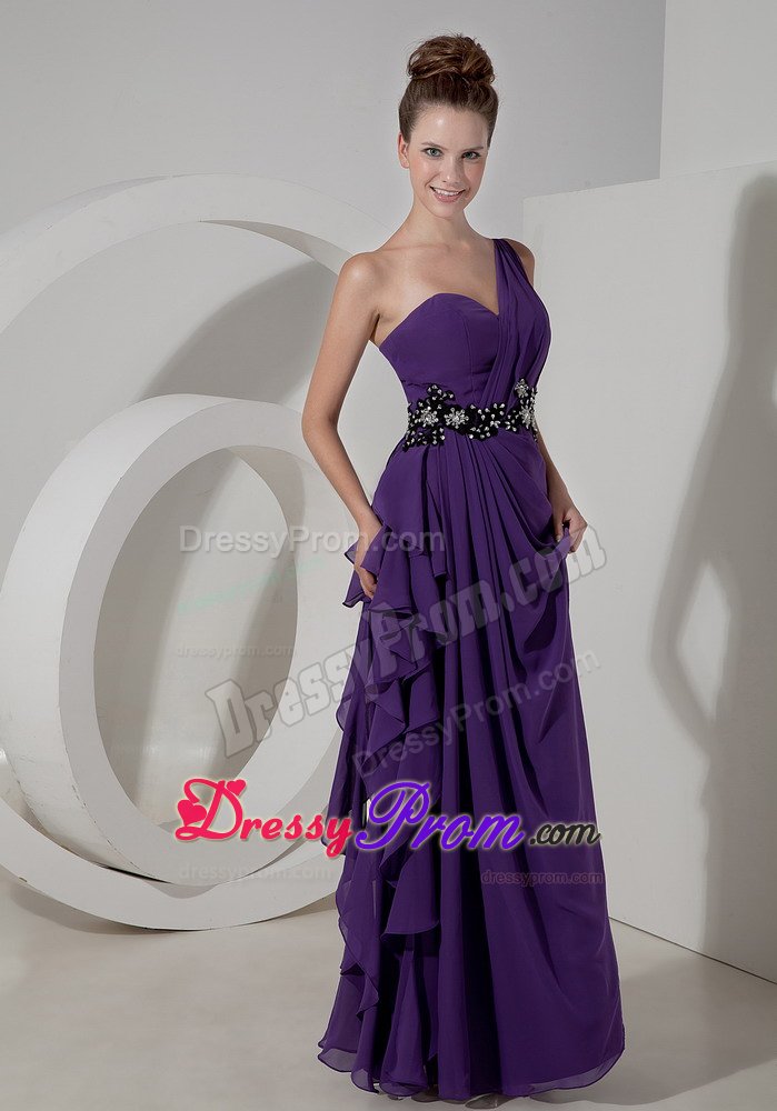 Purple One Shoulder Long Prom Formal Dresses with Appliques 2014
