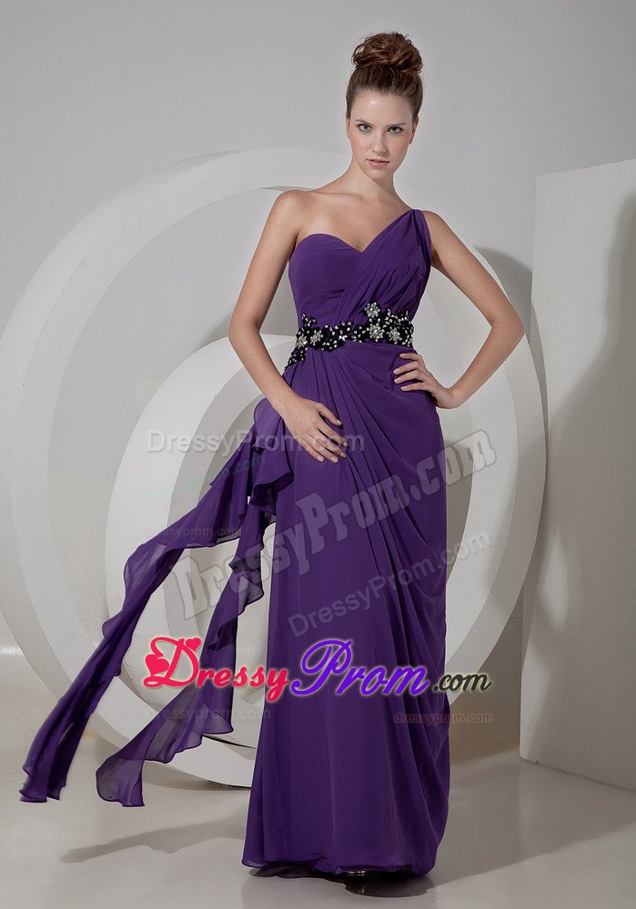 Purple One Shoulder Long Prom Formal Dresses with Appliques 2014