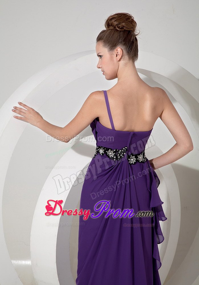 Purple One Shoulder Long Prom Formal Dresses with Appliques 2014
