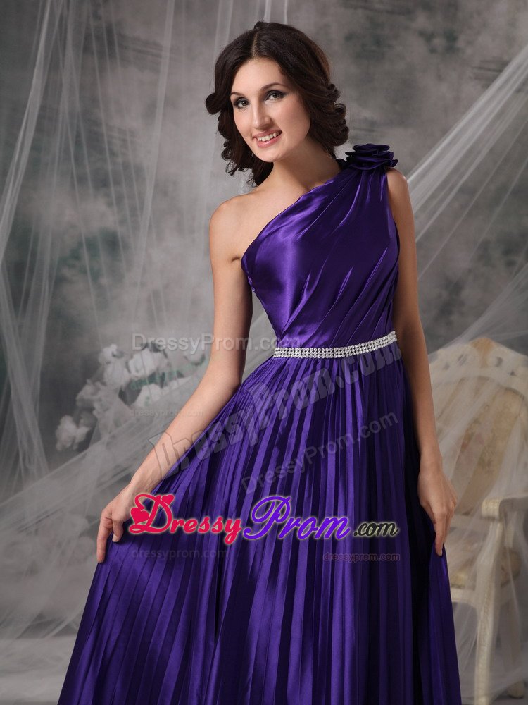 Pleated Eggplant Purple One Shoulder Prom Formal Dresses Beading