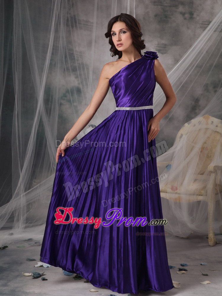 Pleated Eggplant Purple One Shoulder Prom Formal Dresses Beading
