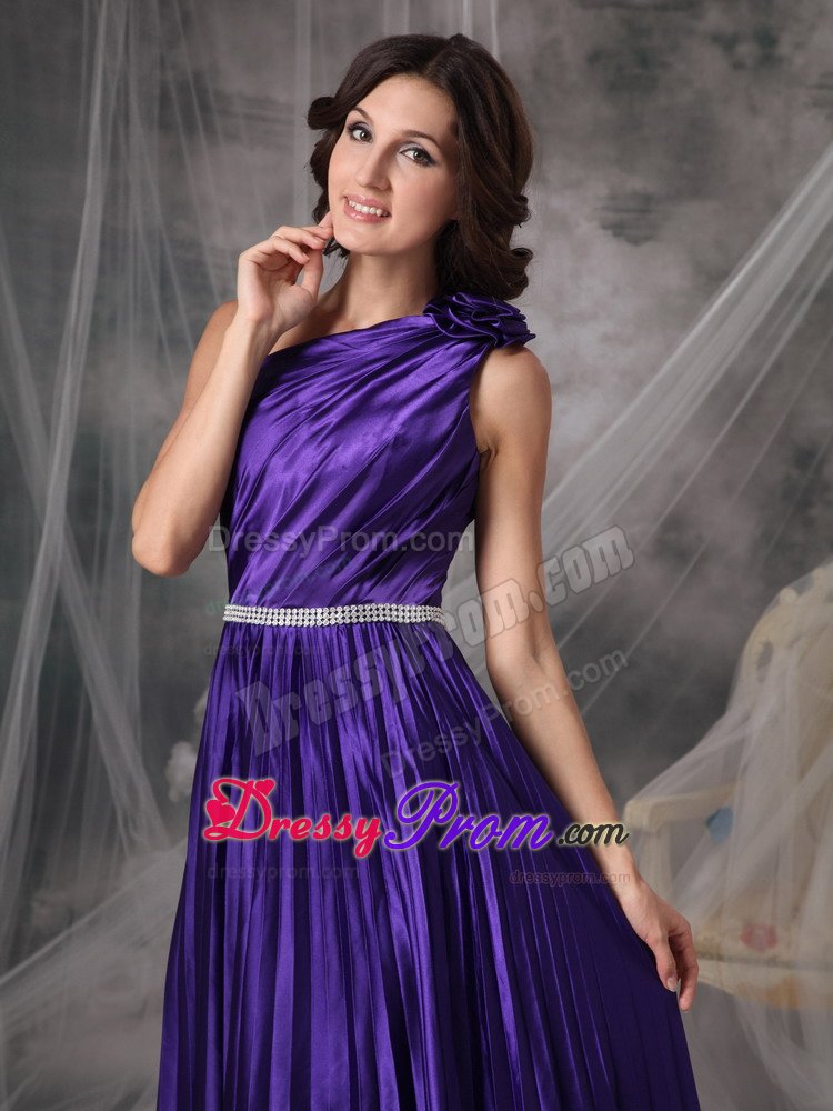 Pleated Eggplant Purple One Shoulder Prom Formal Dresses Beading