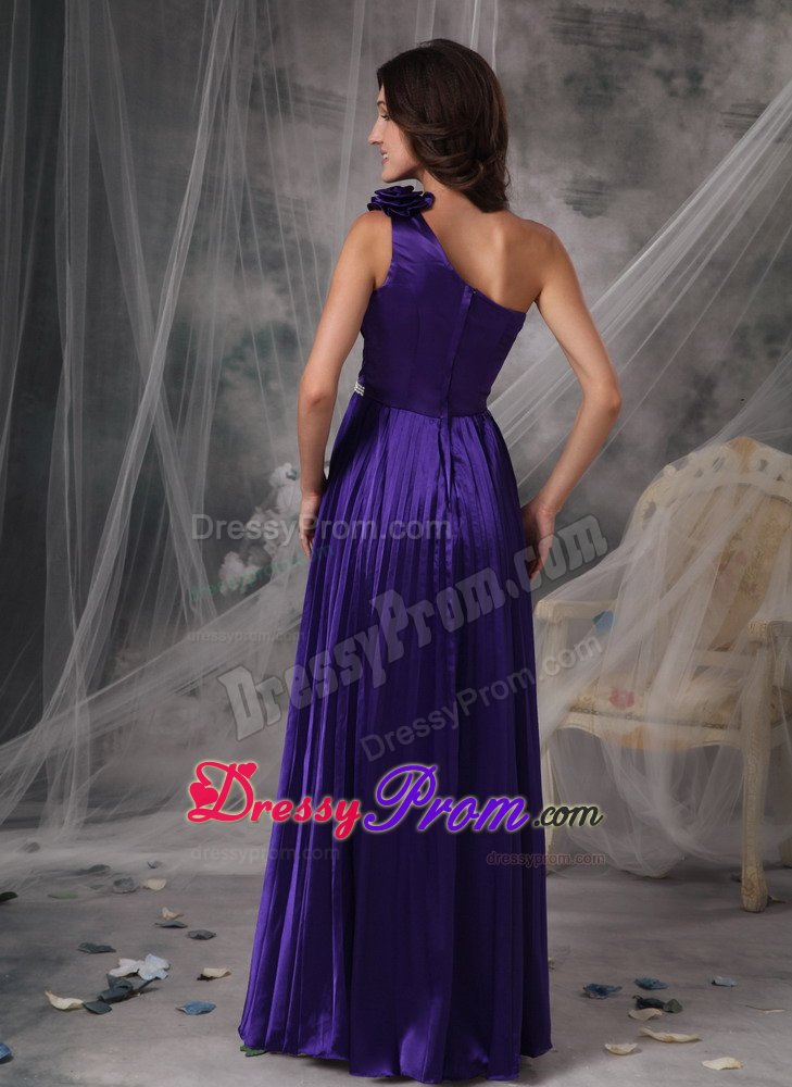 Pleated Eggplant Purple One Shoulder Prom Formal Dresses Beading