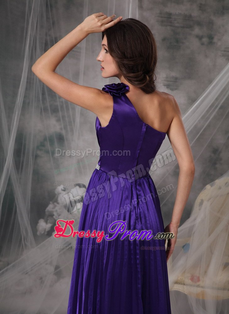 Pleated Eggplant Purple One Shoulder Prom Formal Dresses Beading