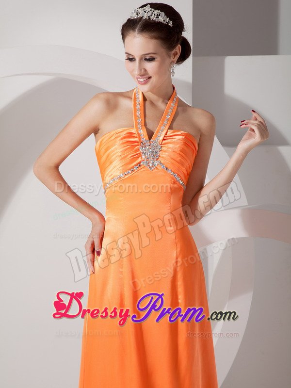 Custom Made Column Halter Beaded Orange Red Prom Dresses