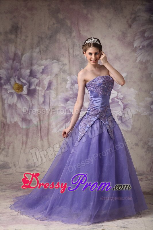 Camarillo CA Appliqued Purple Organza Long Prom Formal Dresses