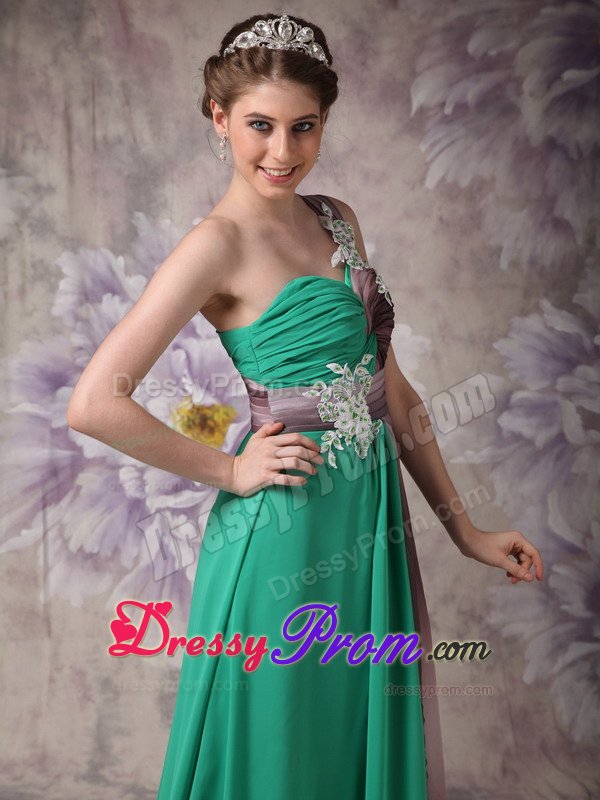 Latest Chiffon Prom Gowns Single Shoulder Appliques Sweep Train