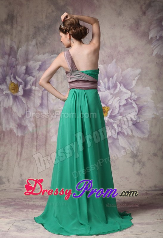 Latest Chiffon Prom Gowns Single Shoulder Appliques Sweep Train