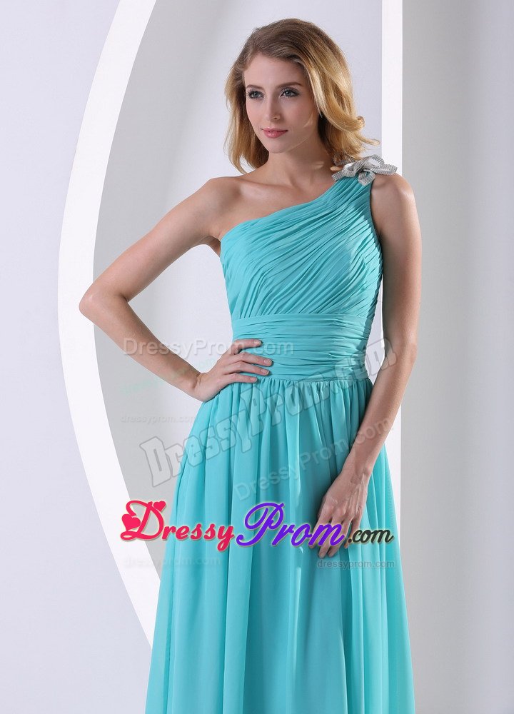 Luxurious Ruched Prom Cocktail Dress One Shoulder in Aqua Blue