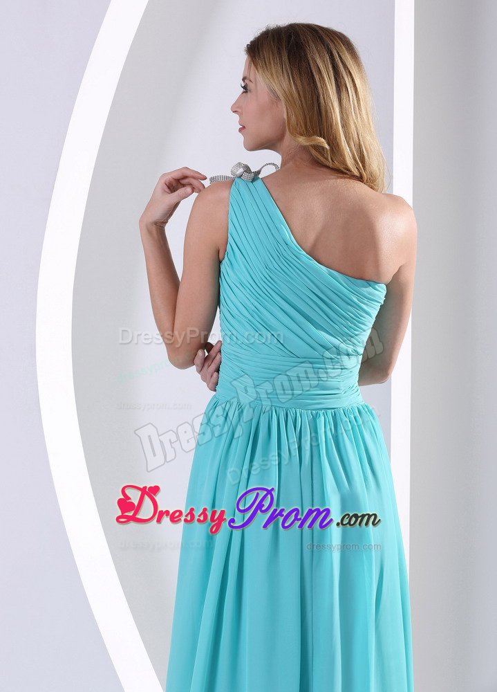 Luxurious Ruched Prom Cocktail Dress One Shoulder in Aqua Blue
