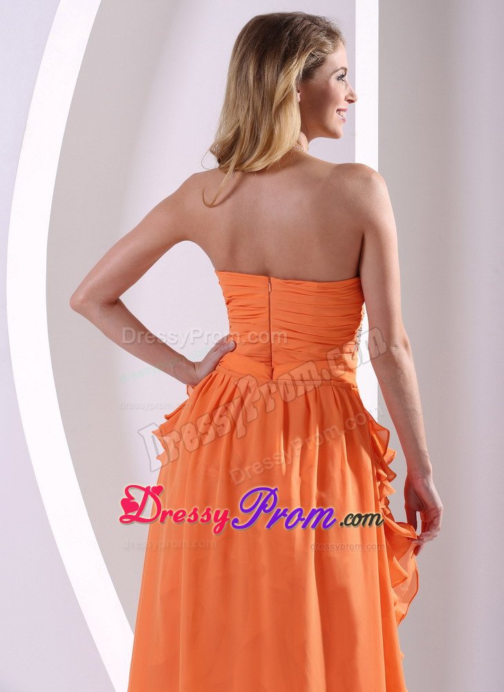 High-low Ruffled Beaded Orange Prom Graduation Dress online
