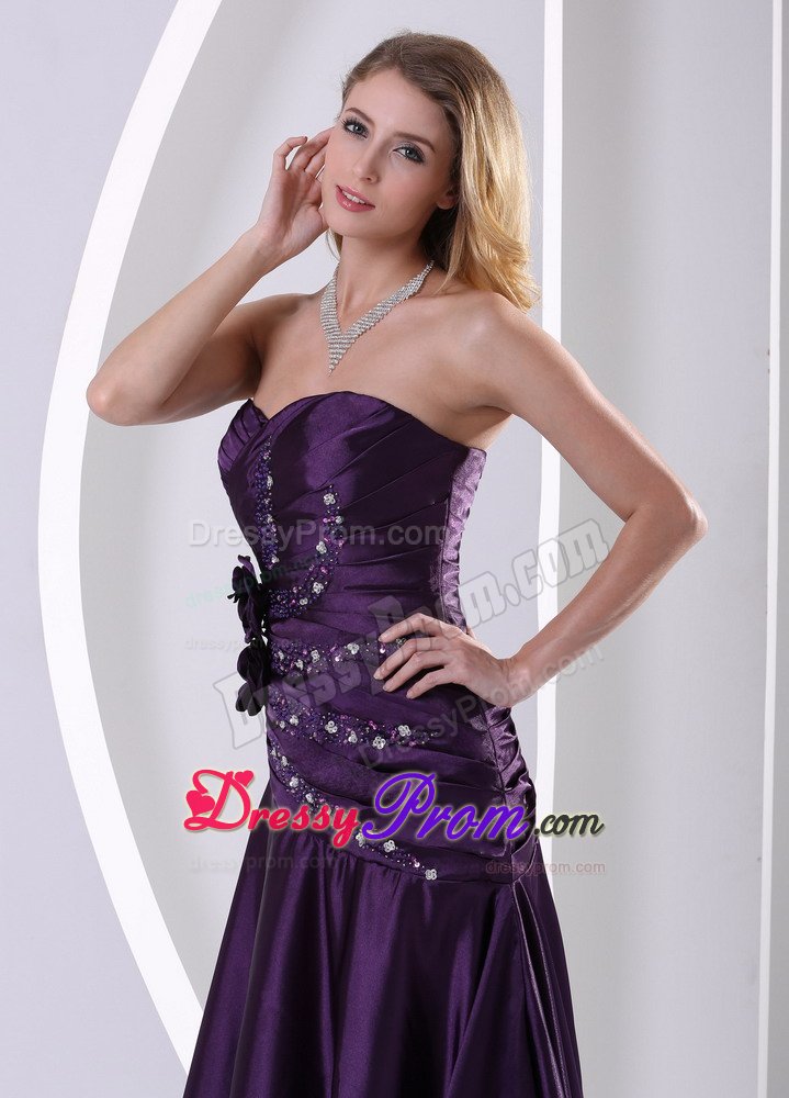 Elegant Ruched Prom Gowns Beading with Hand Made Flowers