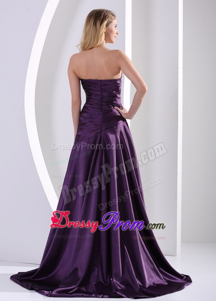 Elegant Ruched Prom Gowns Beading with Hand Made Flowers