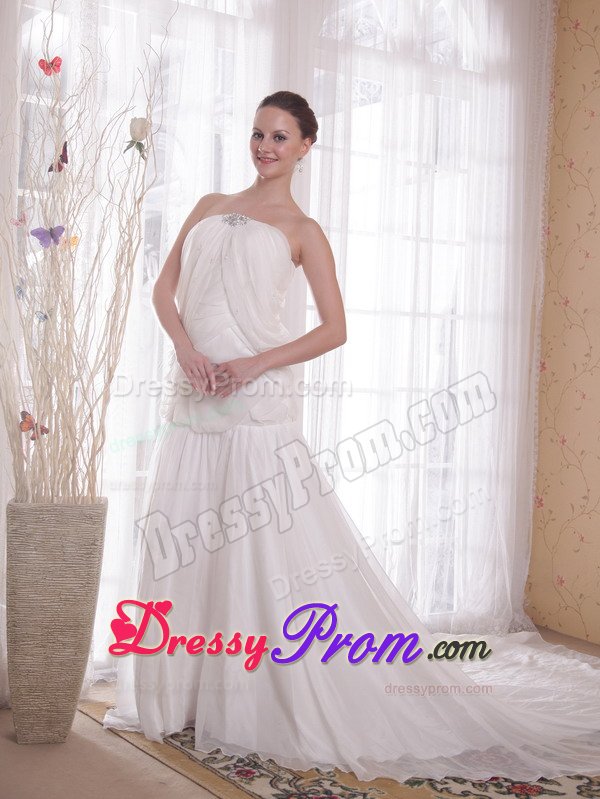 Outstanding Chapel Train White Ruffled Prom Gown Dress 2015