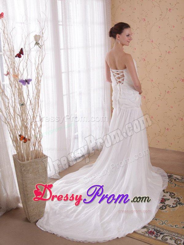 Outstanding Chapel Train White Ruffled Prom Gown Dress 2015