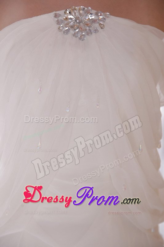 Outstanding Chapel Train White Ruffled Prom Gown Dress 2015