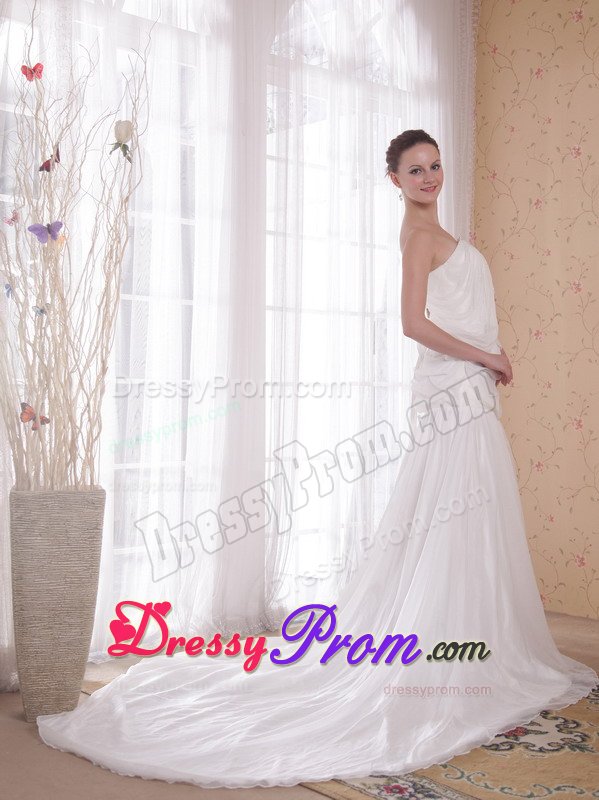 Outstanding Chapel Train White Ruffled Prom Gown Dress 2015