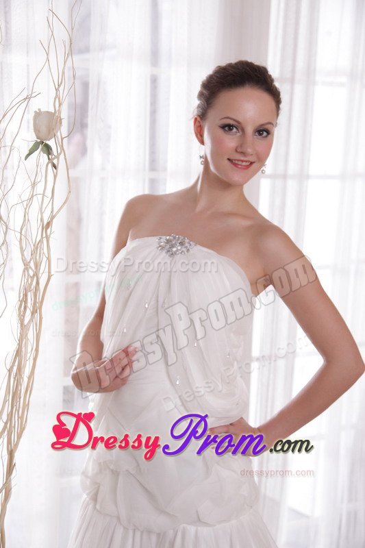 Outstanding Chapel Train White Ruffled Prom Gown Dress 2015