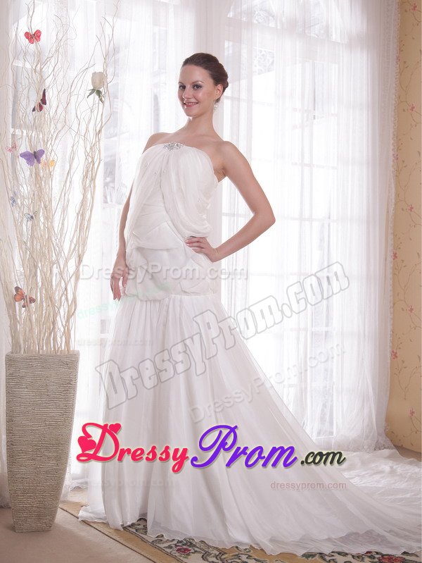 Outstanding Chapel Train White Ruffled Prom Gown Dress 2015