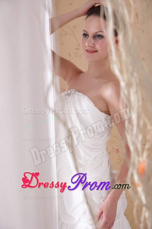 Outstanding Chapel Train White Ruffled Prom Gown Dress 2015