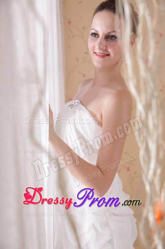 Outstanding Chapel Train White Ruffled Prom Gown Dress 2015