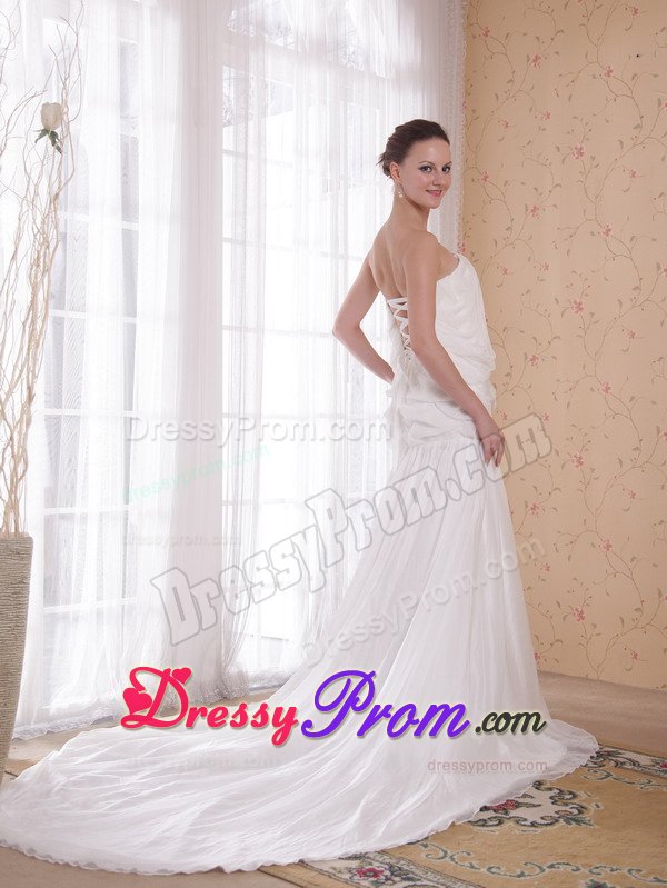 Outstanding Chapel Train White Ruffled Prom Gown Dress 2015