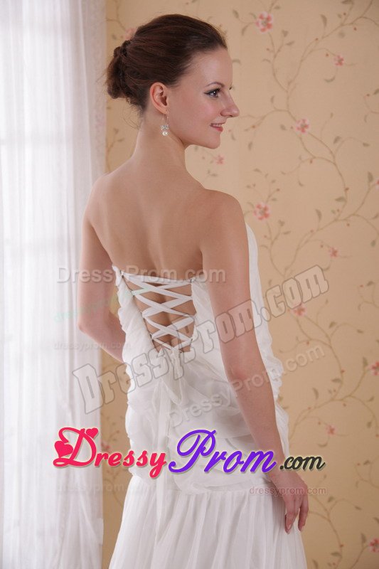 Outstanding Chapel Train White Ruffled Prom Gown Dress 2015