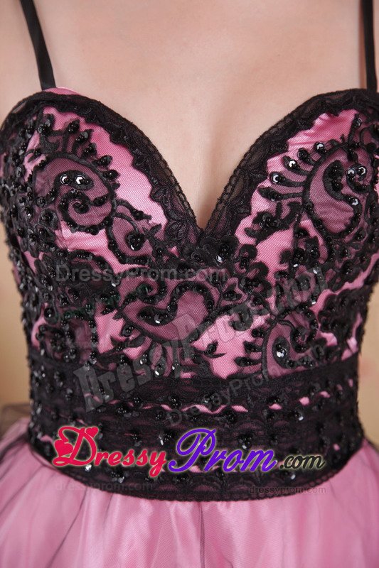 A-line Rose Pink Straps Appliqued Beaded Prom Evening Dress