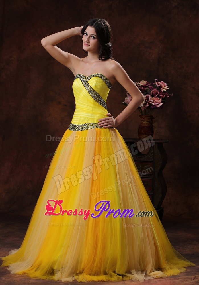 Pretty A-line Sweetheart Floor-length Yellow Prom Dress Stores