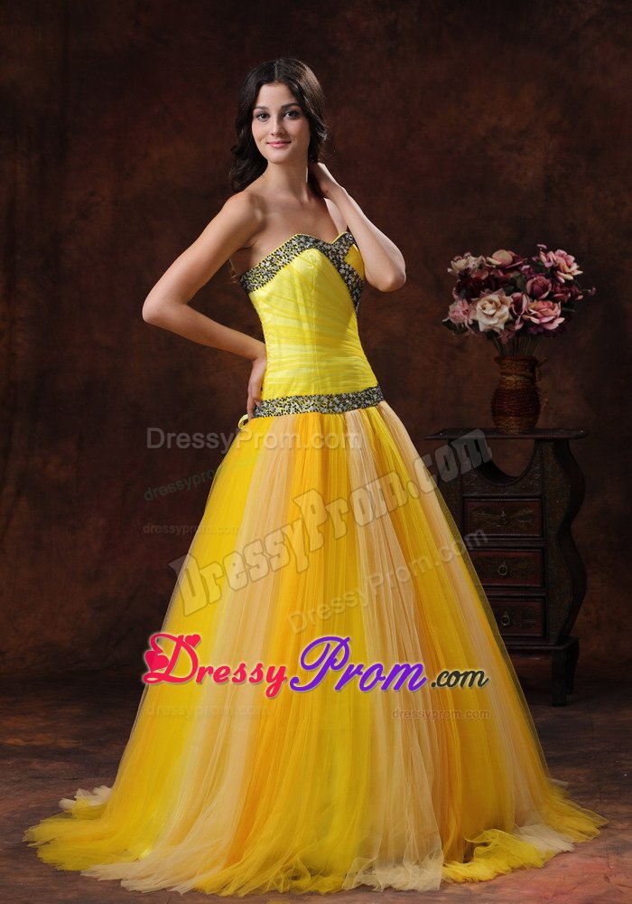 Pretty A-line Sweetheart Floor-length Yellow Prom Dress Stores
