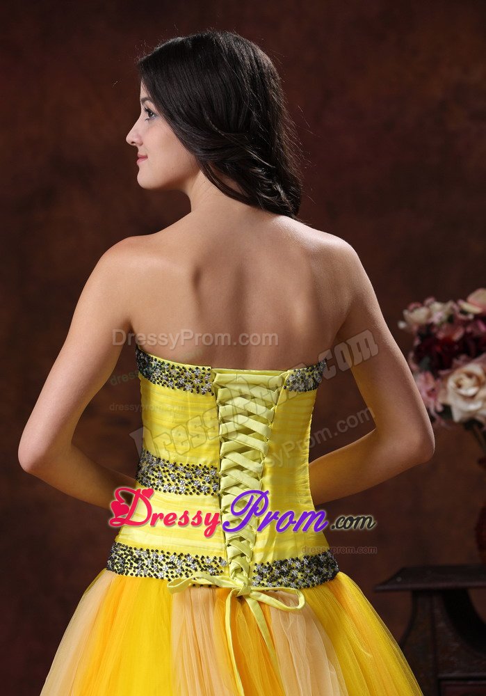 Pretty A-line Sweetheart Floor-length Yellow Prom Dress Stores