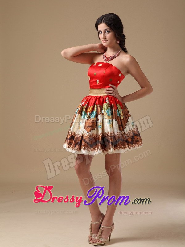 Popular Multi-colored Printing Sweetheart Mini Prom Dress online