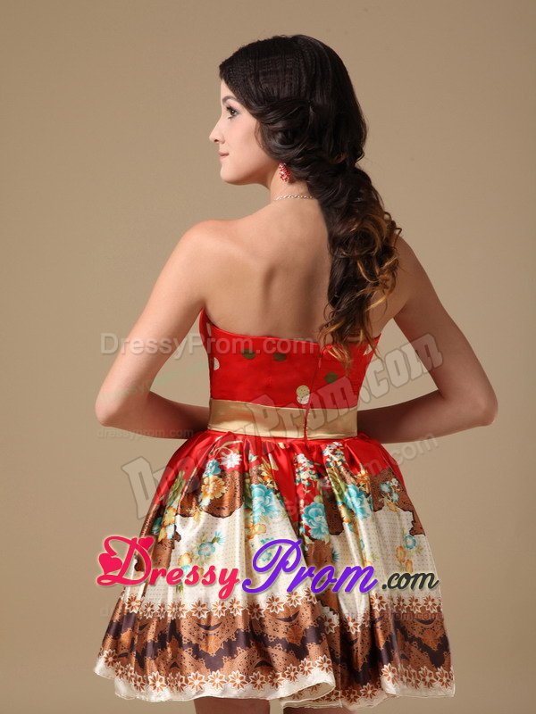 Popular Multi-colored Printing Sweetheart Mini Prom Dress online